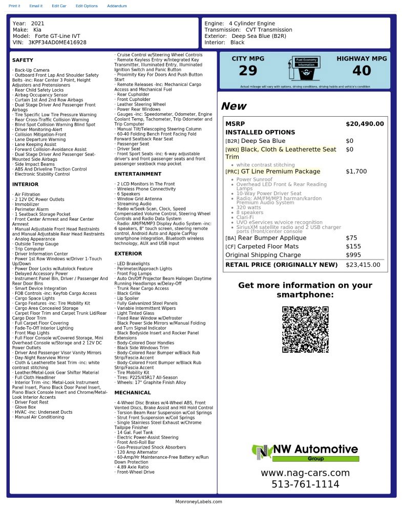 Used 2021 Kia Forte GT-Line w/ GT-Line Premium Package FWD image 2