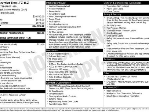 Used 2015 Chevrolet Trax LTZ w/ LPO, Protection Package image 5