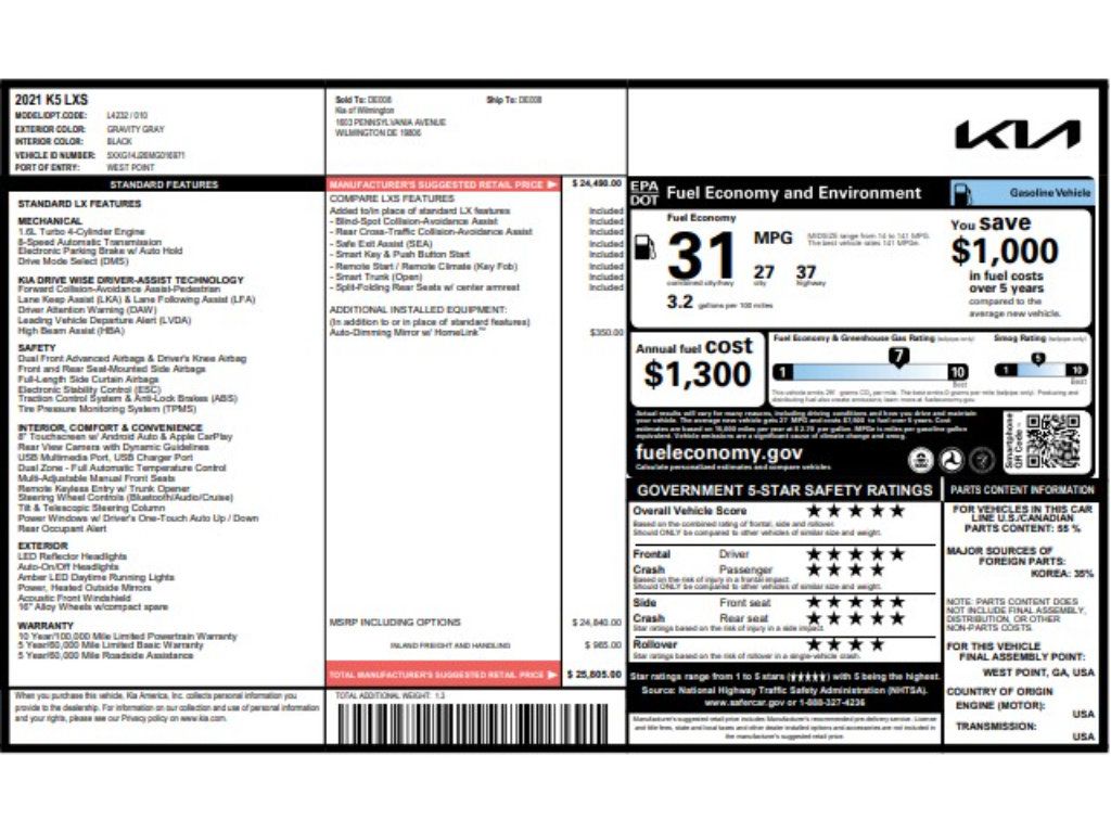 Certified 2021 Kia K5 LXS FWD image 9