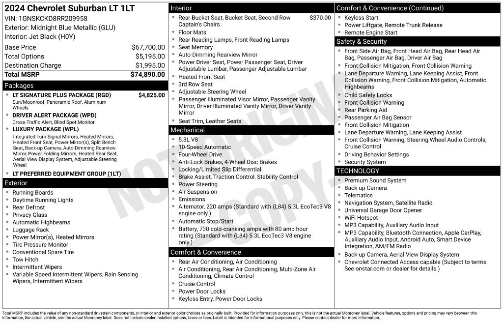 Certified 2024 Chevrolet Suburban LT w/ LT Signature Plus Package AWD/4WD image 12