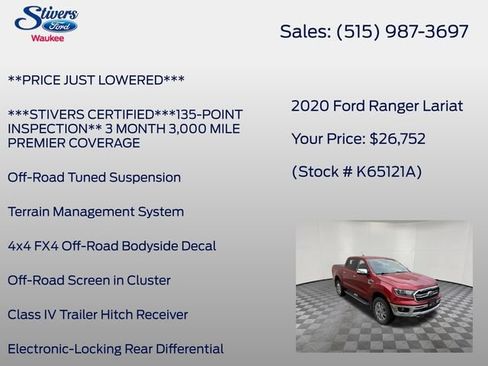Used 2020 Ford Ranger Lariat w/ Equipment Group 501A Mid AWD/4WD image 16
