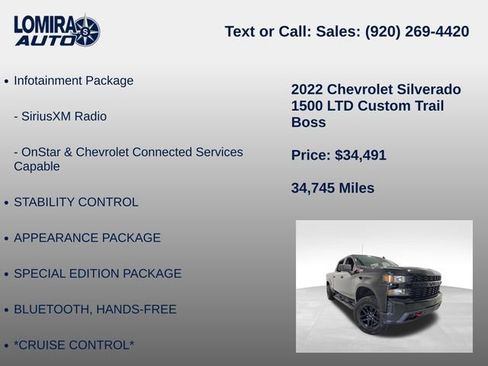 Used 2022 Chevrolet Silverado 1500 Custom Trail Boss w/ Safety Confidence Package AWD/4WD image 23