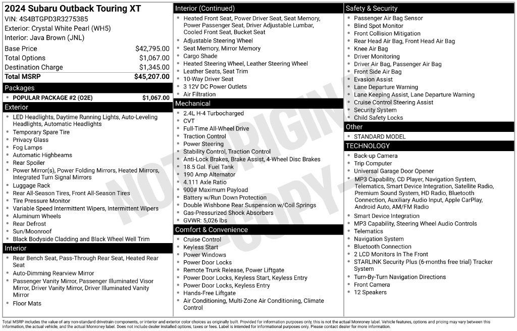 Used 2024 Subaru Outback Touring XT w/ Popular Package #2 AWD/4WD image 3
