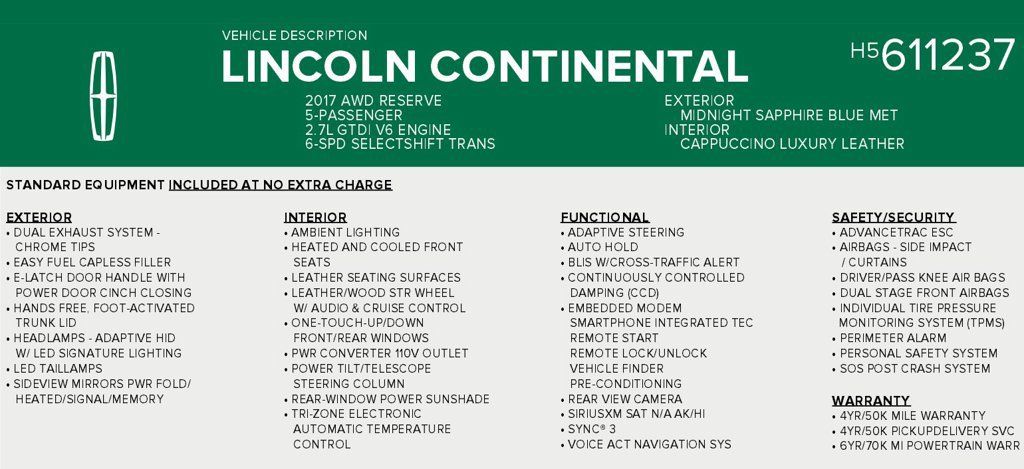 Used 2017 Lincoln Continental Reserve w/ Luxury Package AWD/4WD image 25