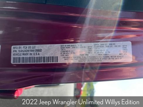 Used 2022 Jeep Wrangler Unlimited Sport AWD/4WD image 33