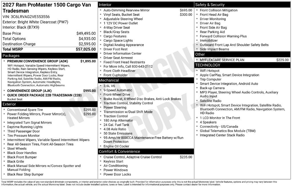 New 2027 RAM ProMaster 1500 w/ Premium Convenience Group FWD image 2