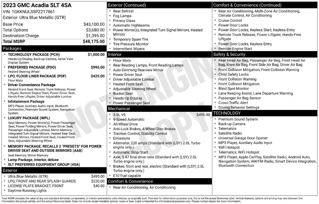 Used 2023 GMC Acadia SLT w/ Technology Package AWD/4WD image 37