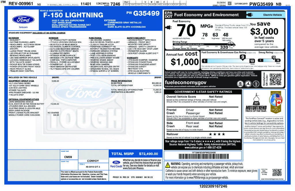 Certified 2023 Ford F150 Lightning XLT w/ Equipment Group 312A High AWD/4WD image 44