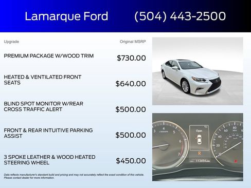 Used 2016 Lexus ES 350 w/ Premium Package w/Wood Trim FWD image 2
