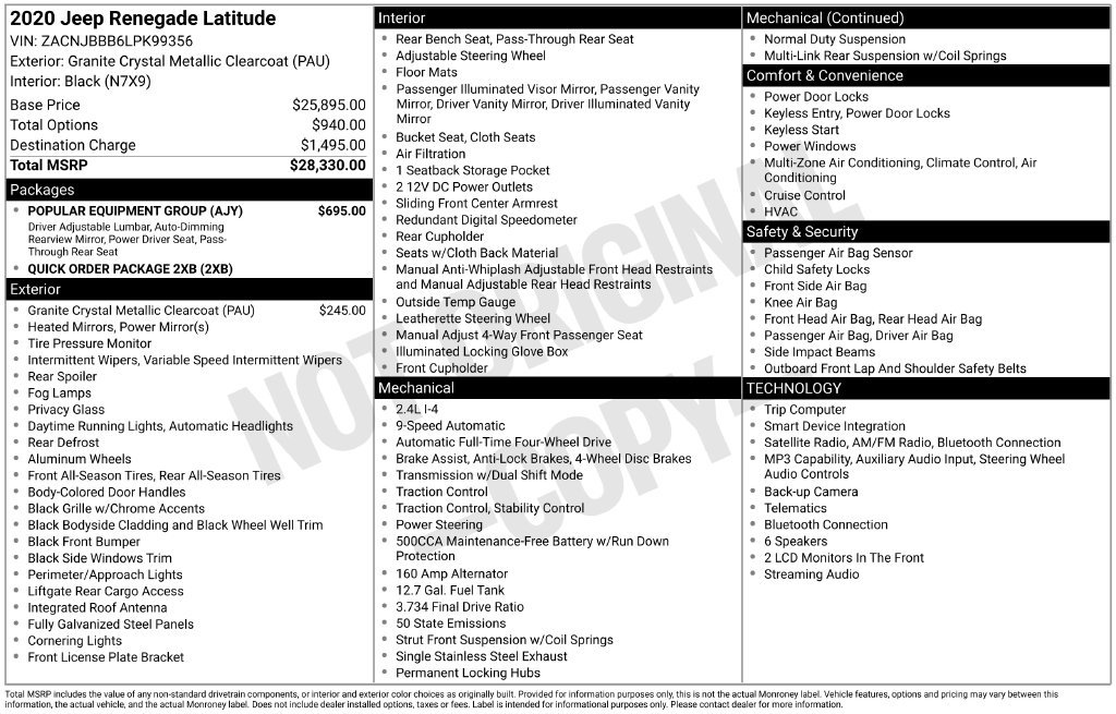 Certified 2020 Jeep Renegade Latitude w/ Popular Equipment Group AWD/4WD image 39
