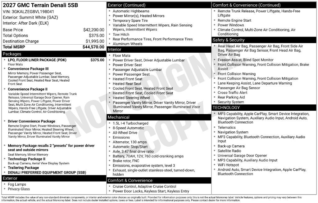 New 2027 GMC Terrain Denali w/ LPO, Floor Liner Package AWD/4WD image 4