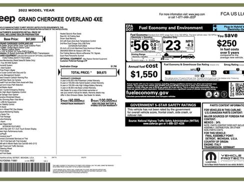 Used 2022 Jeep Grand Cherokee Overland AWD/4WD image 2