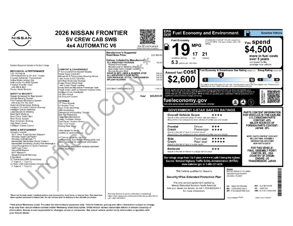 Certified 2026 Nissan Frontier SV w/ All-Weather Content Package AWD/4WD image 48