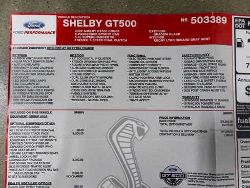Used 2022 Ford Mustang Shelby GT500 w/ Carbon Fiber Track Pack RWD image 47