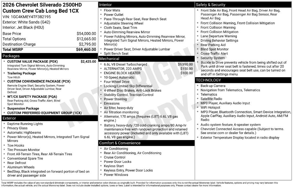 New 2026 Chevrolet Silverado 2500 Custom w/ Custom Value Package AWD/4WD image 3