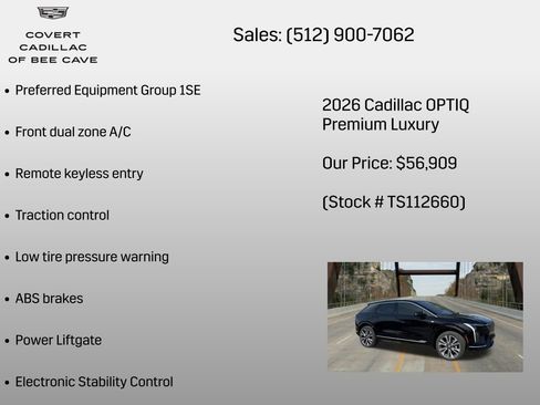 New 2026 Cadillac Optiq Luxury 2 w/ LPO, Floor Liner Package RWD image 6