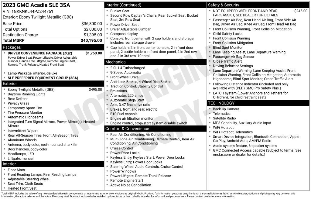Certified 2023 GMC Acadia SLE w/ Driver Convenience Package FWD image 49