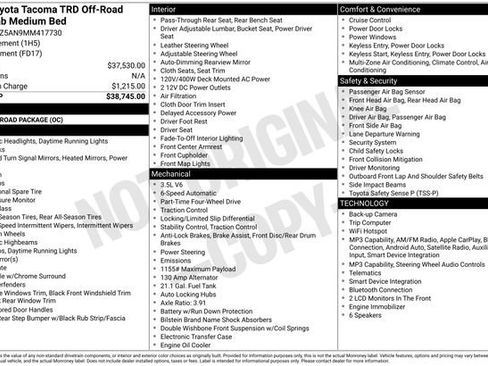 Certified 2021 Toyota Tacoma TRD Off-Road AWD/4WD image 27