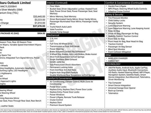 Used 2020 Subaru Outback Limited w/ Popular Package #2 image 10