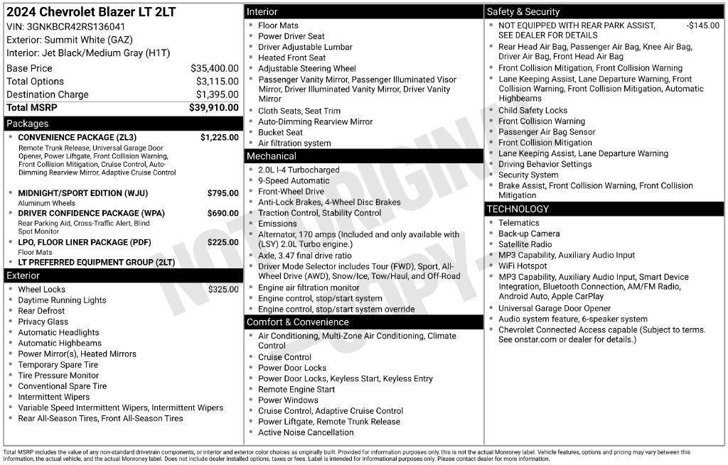 Used 2024 Chevrolet Blazer LT w/ Convenience Package FWD image 2