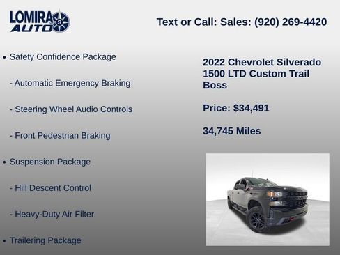 Used 2022 Chevrolet Silverado 1500 Custom Trail Boss w/ Safety Confidence Package AWD/4WD image 22