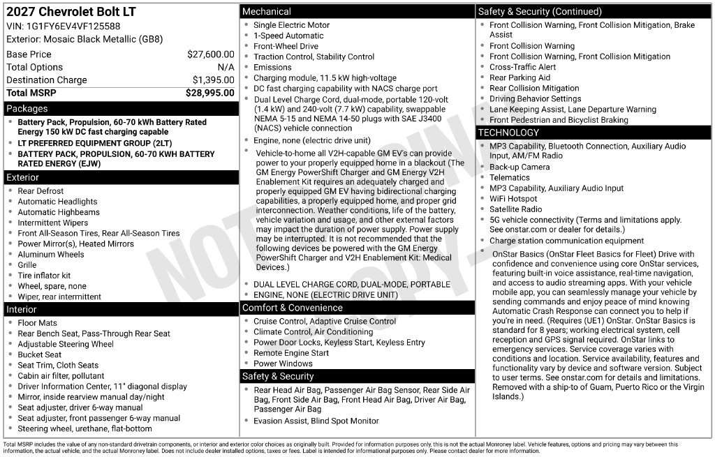 New 2027 Chevrolet Bolt LT FWD image 6