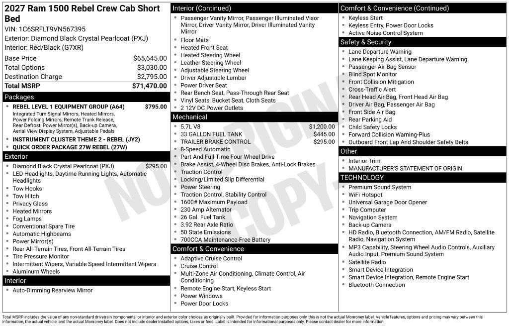 New 2027 RAM 1500 Rebel w/ Rebel Level 1 Equipment Group AWD/4WD image 24