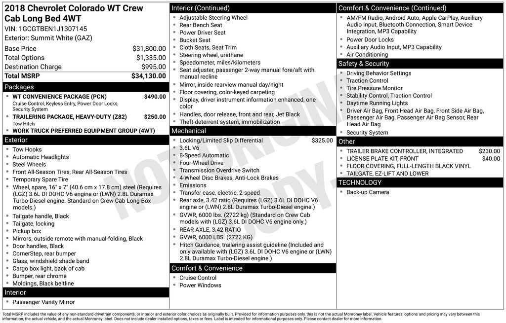 Used 2018 Chevrolet Colorado W/T w/ WT Convenience Package AWD/4WD image 9