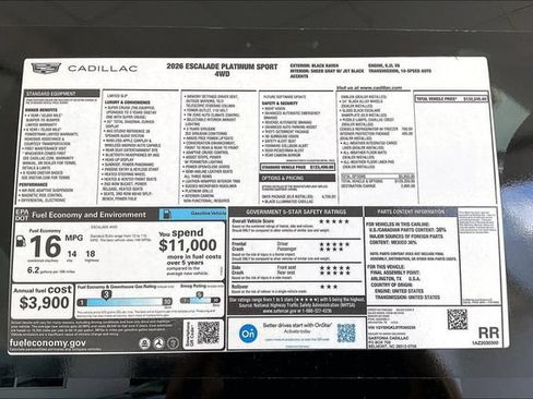 New 2026 Cadillac Escalade Platinum Sport w/ LPO, ONYX Package AWD/4WD image 15