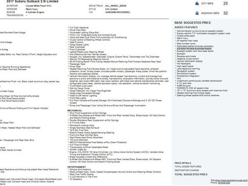 Used 2017 Subaru Outback 2.5i Limited AWD/4WD image 1