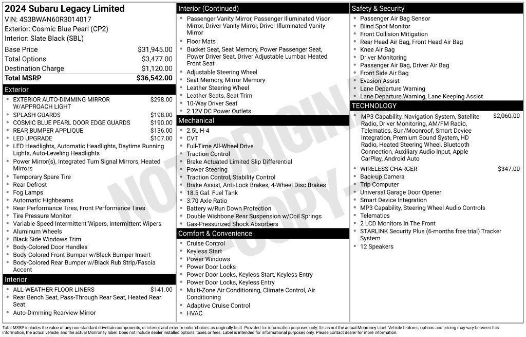Certified 2024 Subaru Legacy Limited AWD/4WD image 35