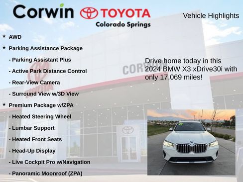 Used 2024 BMW X3 xDrive30i w/ Premium Package w/ZPA AWD/4WD image 7