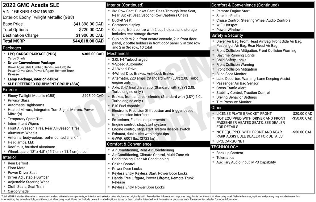 Used 2022 GMC Acadia SLE w/ LPO, Cargo Package AWD/4WD image 27