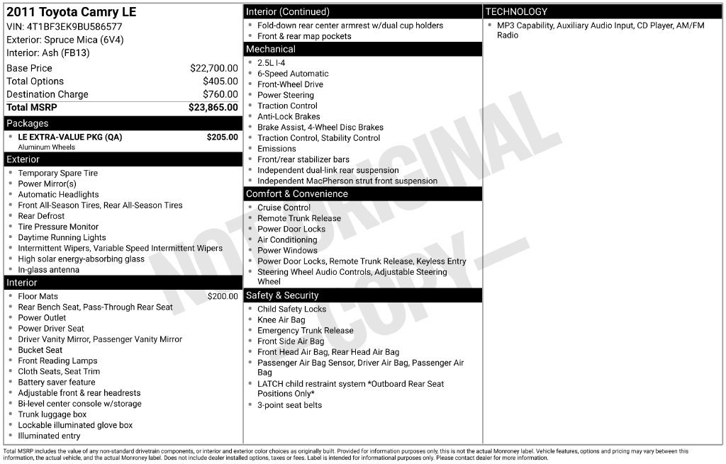 Used 2011 Toyota Camry LE w/ LE Extra-Value Pkg FWD image 19