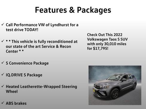 Used 2022 Volkswagen Taos S w/ IQ Drive S Package AWD/4WD image 4