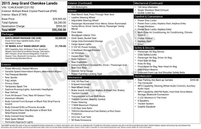 Used 2015 Jeep Grand Cherokee Laredo w/ Quick Order Package 23E RWD image 2