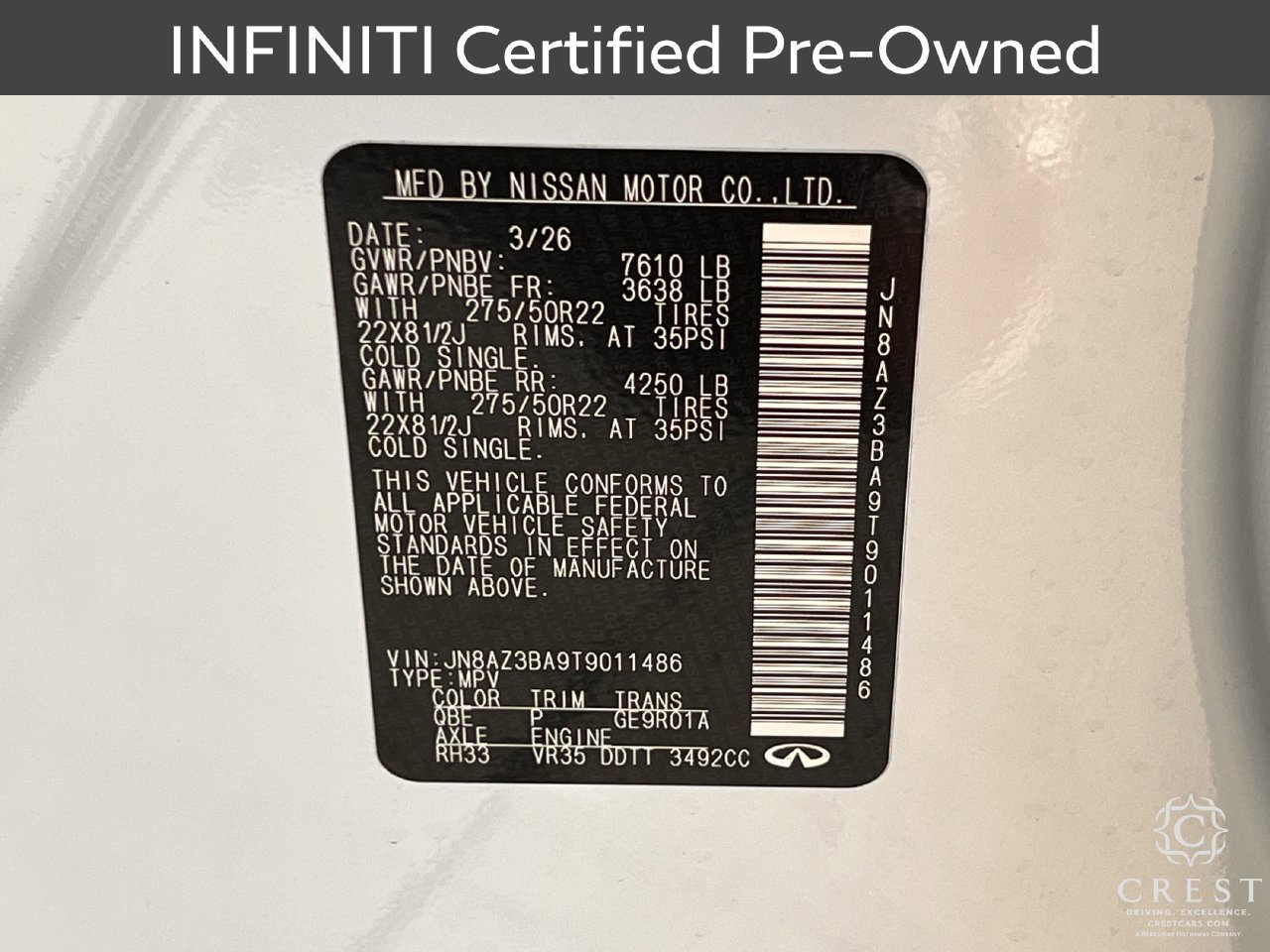 Certified 2026 INFINITI QX80 Luxe w/ Cargo Package RWD image 34