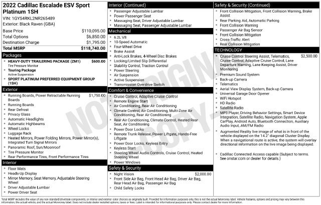 Used 2022 Cadillac Escalade ESV Sport Platinum w/ Heavy-Duty Trailer Package AWD/4WD image 5