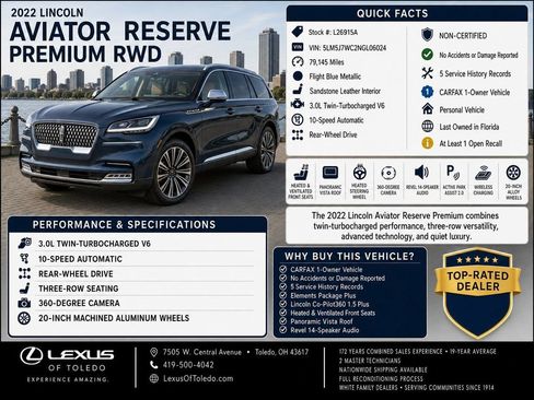 Used 2022 Lincoln Aviator Reserve w/ Elements Package Plus RWD image 1