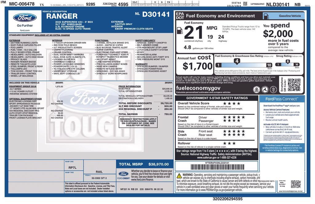 Used 2022 Ford Ranger XLT w/ Equipment Group 301A Mid AWD/4WD image 2