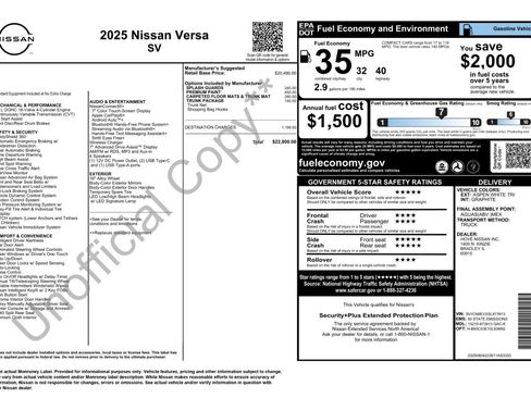 Used 2025 Nissan Versa SV w/ Trunk Package FWD image 48