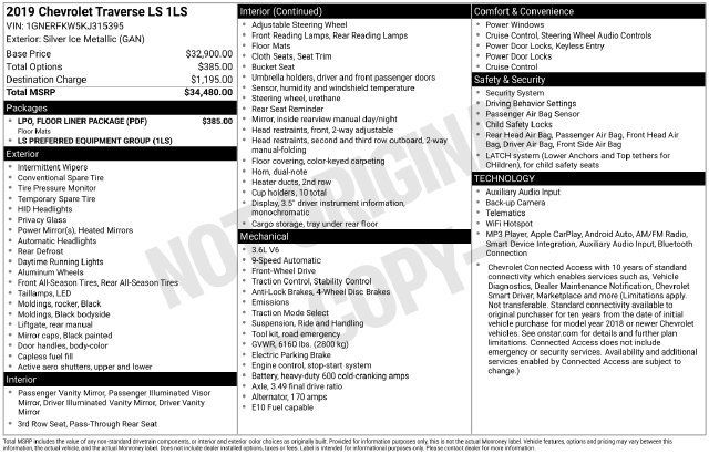 Used 2019 Chevrolet Traverse LS w/ LPO, Floor Liner Package FWD image 31