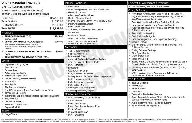 Used 2025 Chevrolet Trax RS w/ Sunroof Package FWD image 1