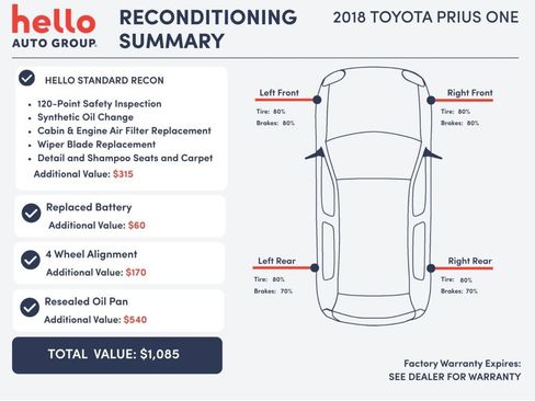 Used 2018 Toyota Prius One w/ Carpet Mat Package FWD image 5