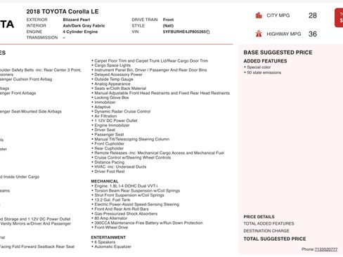 Used 2018 Toyota Corolla LE image 2