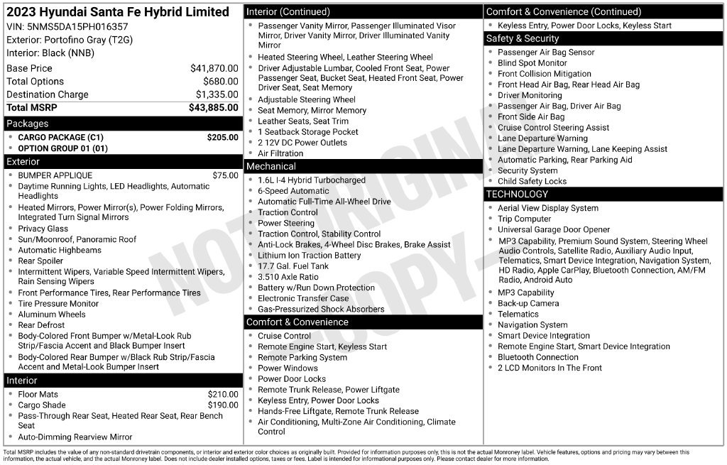 Used 2023 Hyundai Santa Fe Limited w/ Cargo Package AWD/4WD image 7