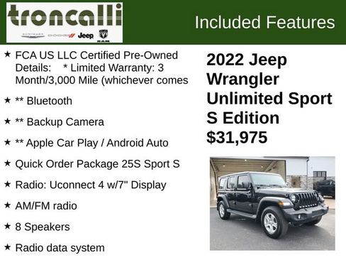 Certified 2022 Jeep Wrangler Unlimited Sport S image 5