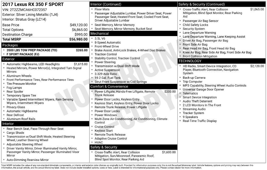 Used 2017 Lexus RX 350 F Sport w/ 3500 lbs Tow Prep Package FWD image 46