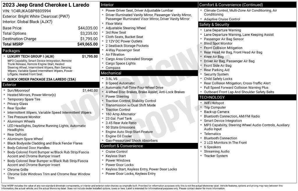Used 2023 Jeep Grand Cherokee L Laredo w/ Luxury Tech Group I AWD/4WD image 5