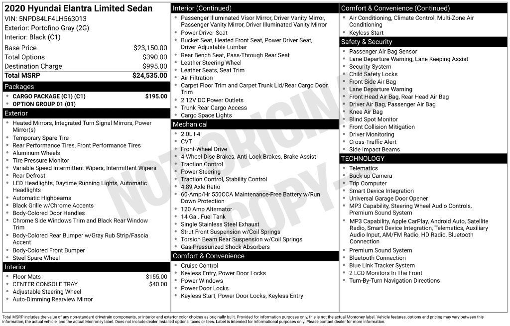 Used 2020 Hyundai Elantra Limited w/ Cargo Package (C1) FWD image 37